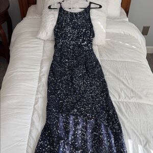Scala Navy Sequin Prom Dress